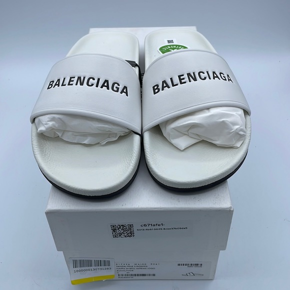 Balenciaga White Leather Slides Sandals Size 40 EU / 10 US NIB - Picture 1 of 7